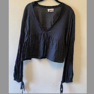 Black Urban Outfitters V Neck Long Sleeve Top